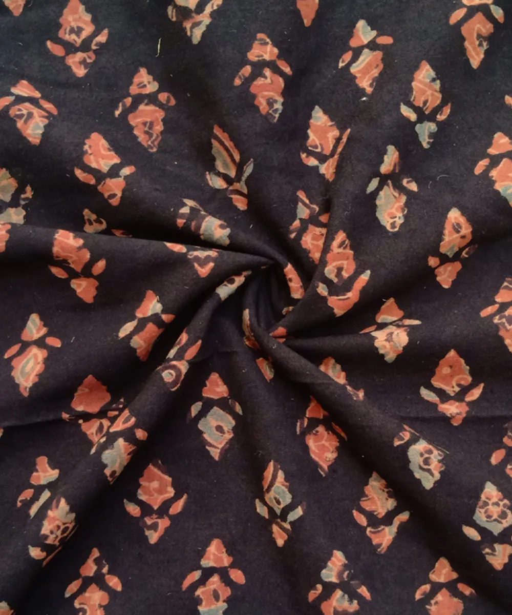 2.5 m Black orange handspun hand woven cotton ajrakh kurta material