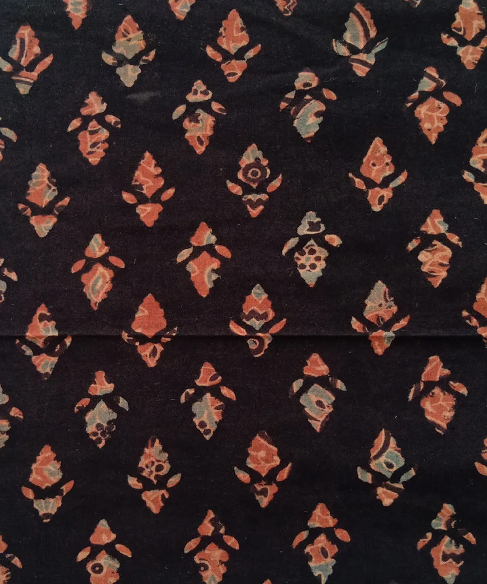 2.5 m Black orange handspun hand woven cotton ajrakh kurta material