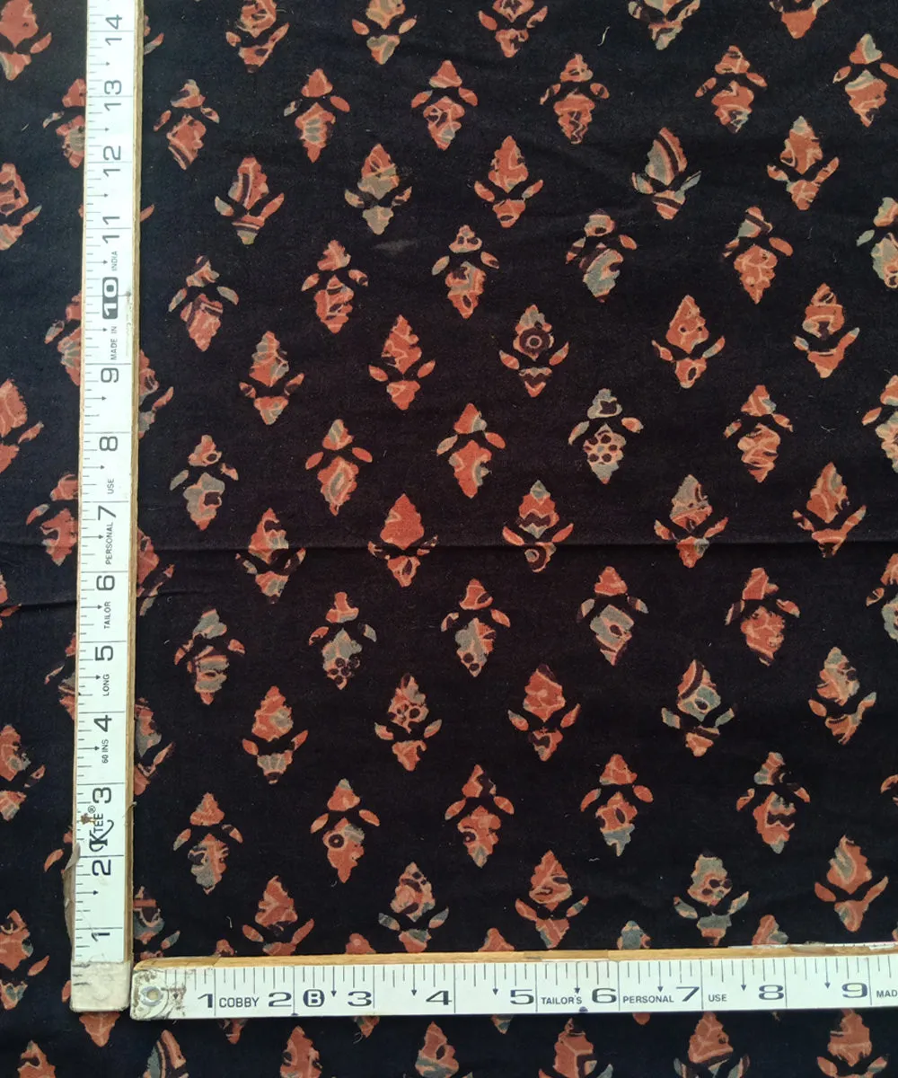 2.5 m Black orange handspun hand woven cotton ajrakh kurta material