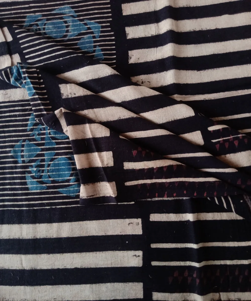 2.5m black blue red handspun handwoven cotton ajrakh kurta material