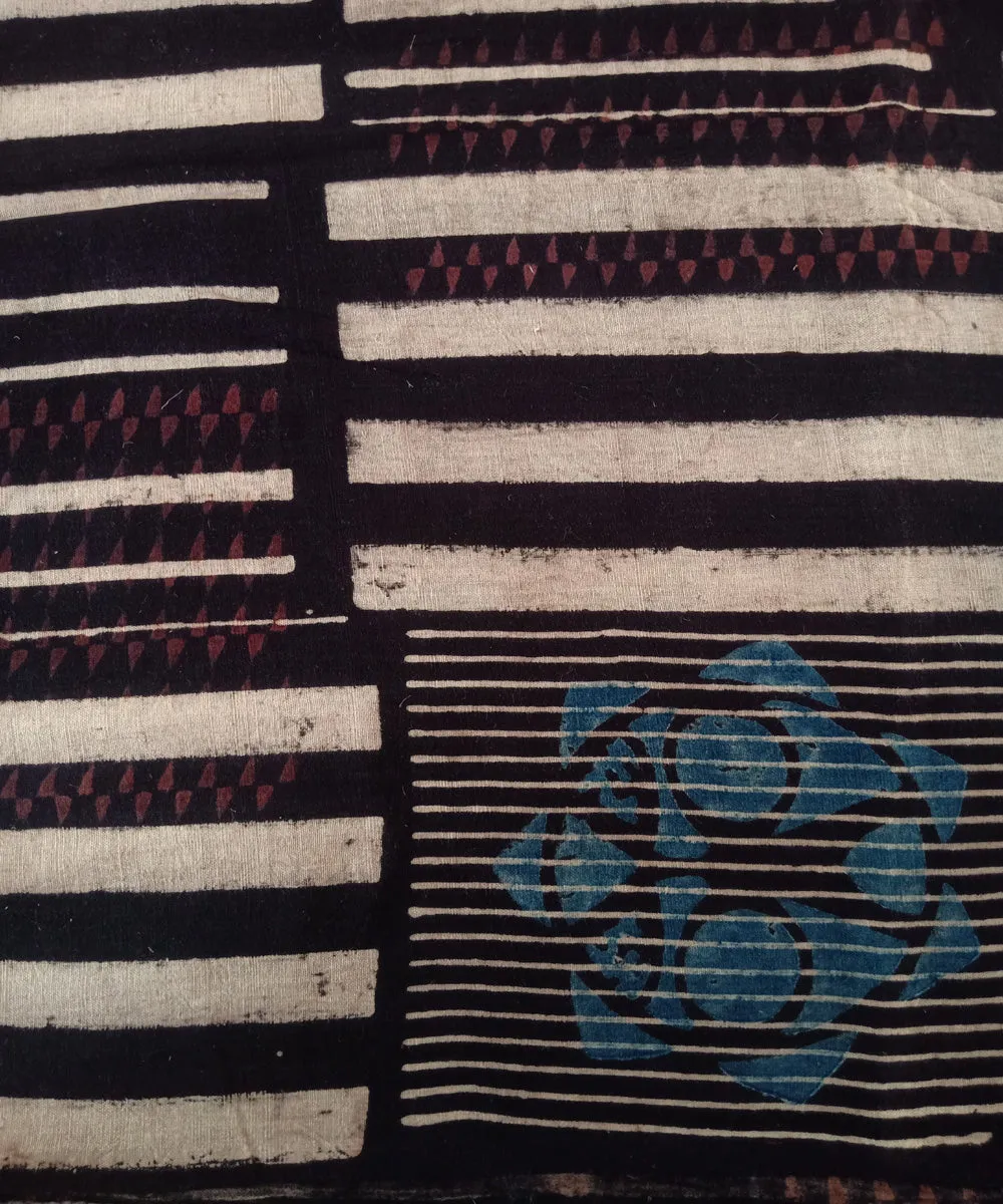 2.5m black blue red handspun handwoven cotton ajrakh kurta material
