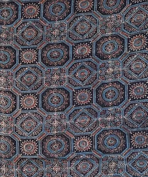 2.5m Blue black ajrak print handspun handwoven cotton kurta fabric