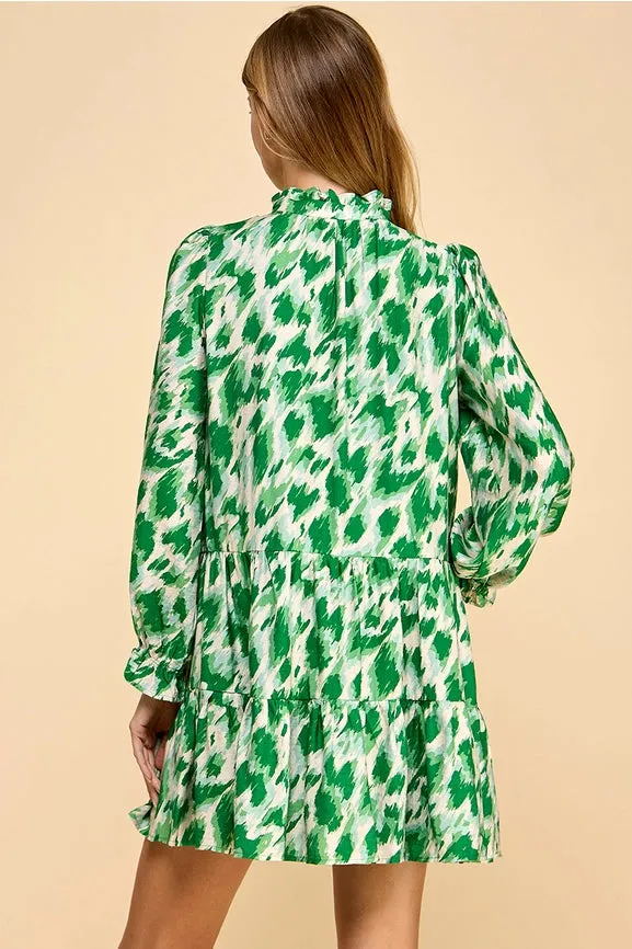 Animal Print Chic Mock Neckline Flowy Hem Dress