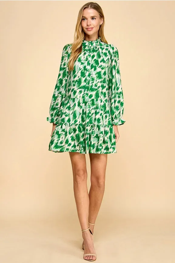 Animal Print Chic Mock Neckline Flowy Hem Dress