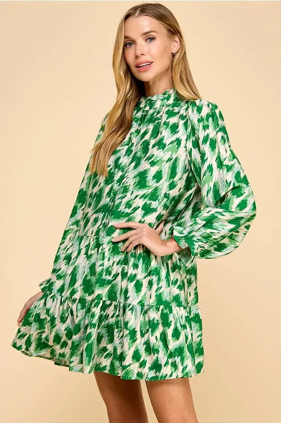Animal Print Chic Mock Neckline Flowy Hem Dress