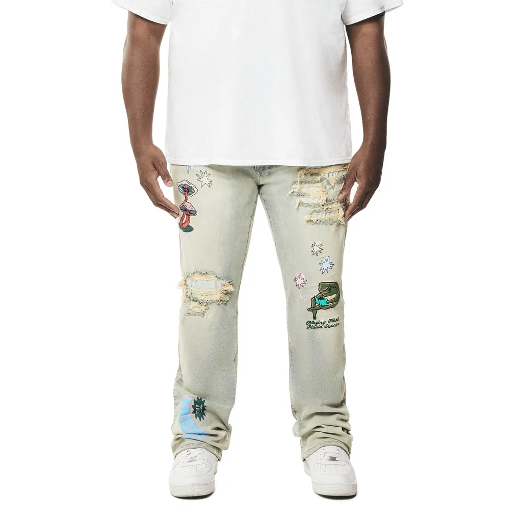 Big and Tall - Puff High Density Printed Stacked Denim Jeans - Ombre Blue