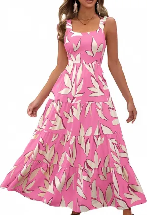 Boho Dresses for Women 2025 Vacation Beach Summer Tropical Maxi Dresses Hawaiian Floral Sleeveless Long Sundress
