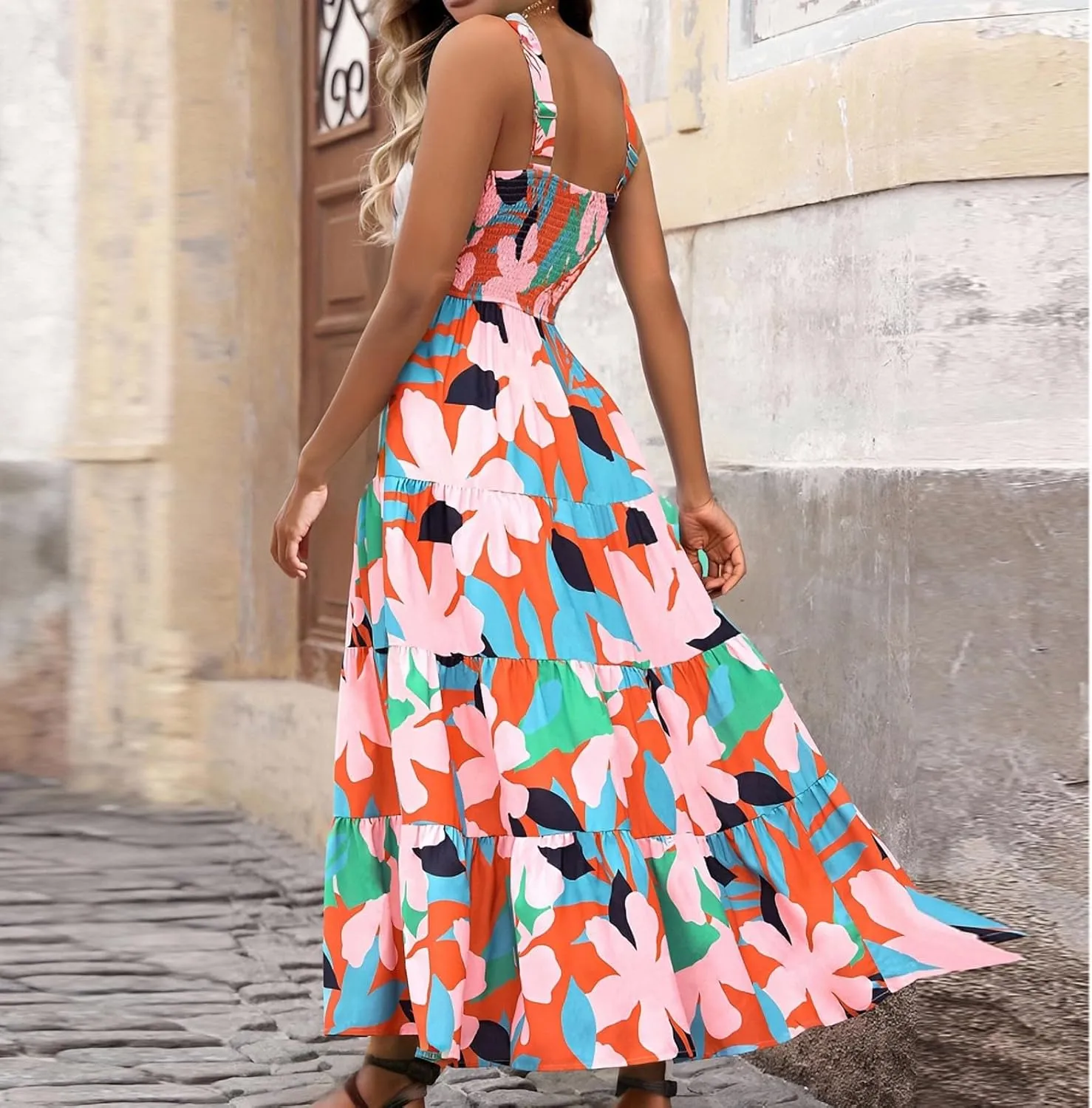 Boho Dresses for Women 2025 Vacation Beach Summer Tropical Maxi Dresses Hawaiian Floral Sleeveless Long Sundress