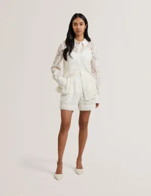 Bowia Lace Tailored Shorts Ivory