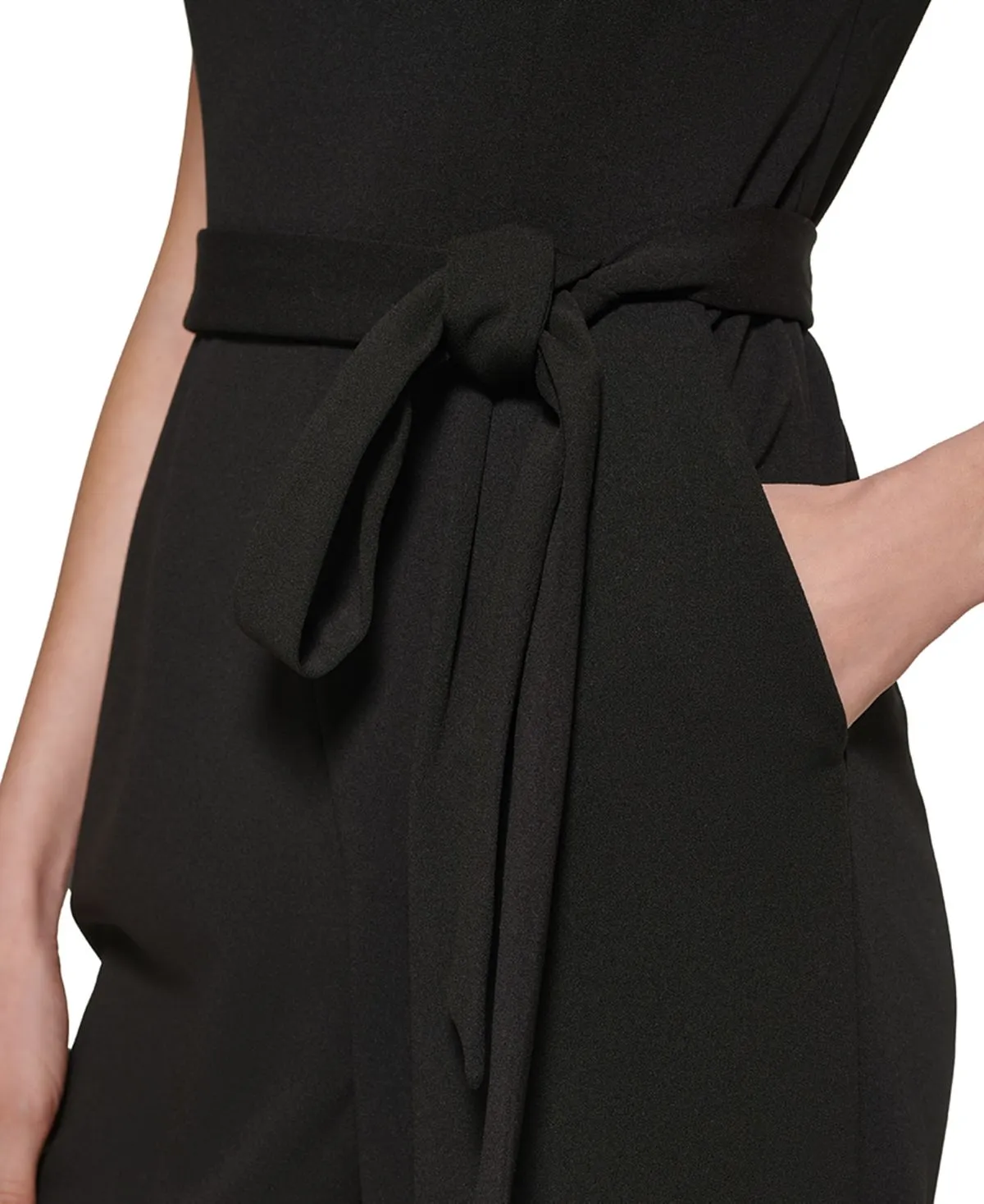 Calvin Klein Women's Tie Waist Tulip Sleeve Jumpsuit, Black