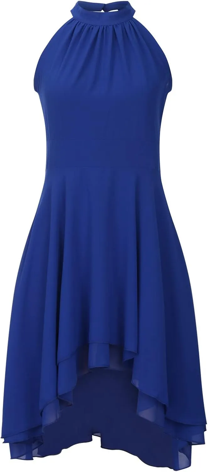 Chiffon Dresses for Women Sexy 2024 Double Layer Ruffle Halter a line Short Dress high Waist Sleeveless Mini Dress
