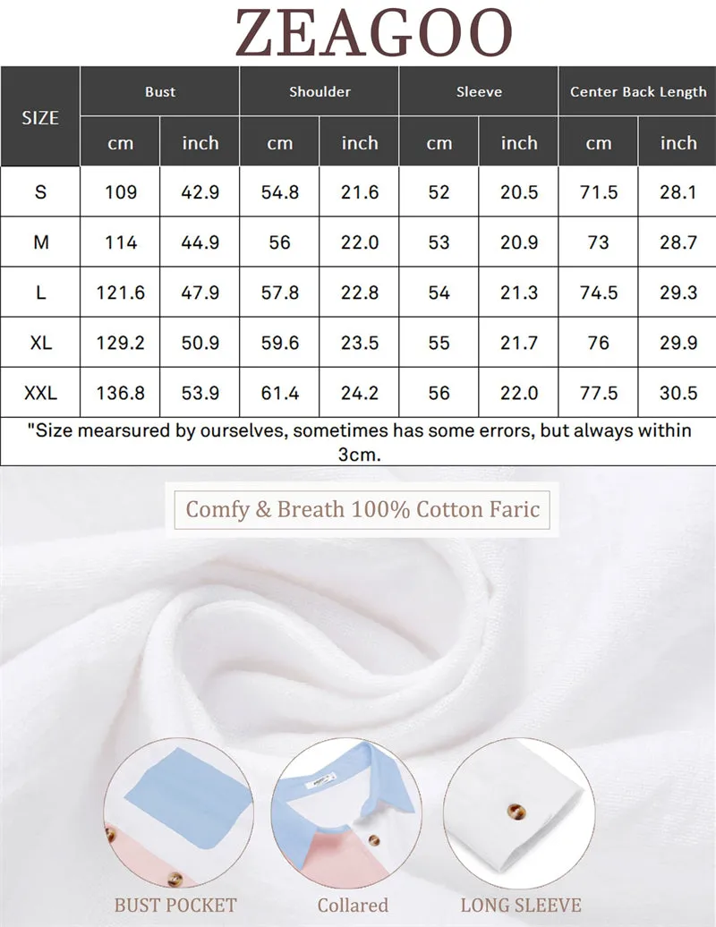 Color Block Button Down Shirts Long Sleeve Linen Shirt-Zeagoo
