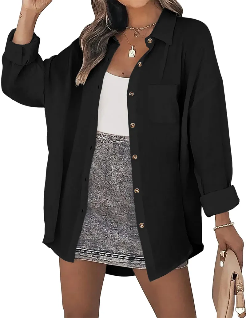 Color Block Button Down Shirts Long Sleeve Linen Shirt-Zeagoo