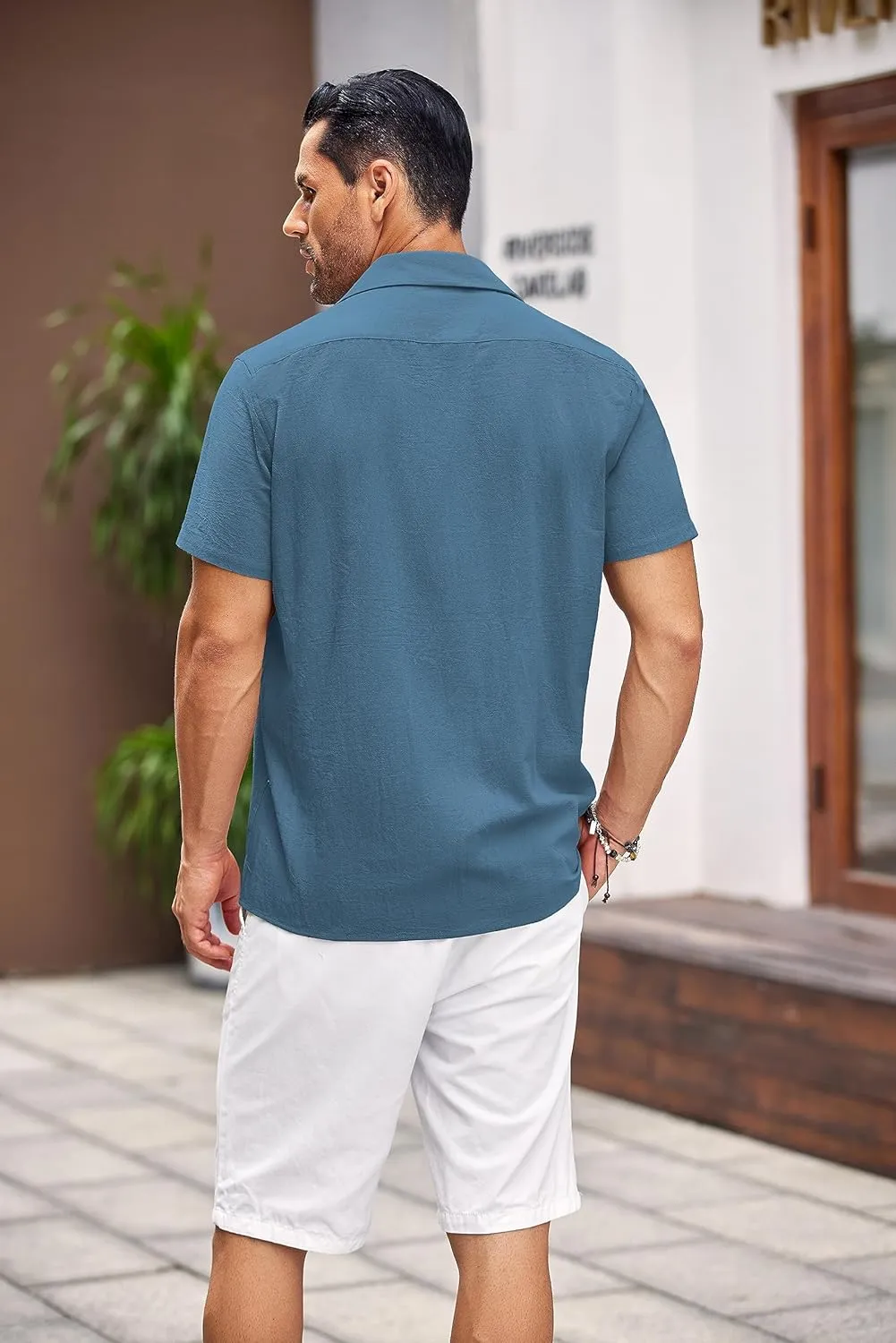 COOFANDY Men's Cuban Linen Shirt Short Sleeve Summer Beach Guayabera Shirts