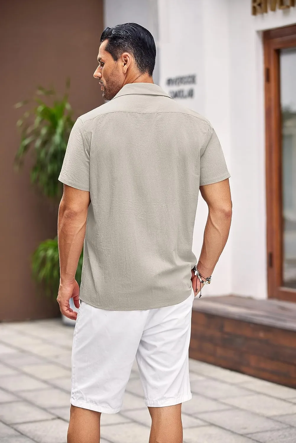 COOFANDY Men's Cuban Linen Shirt Short Sleeve Summer Beach Guayabera Shirts