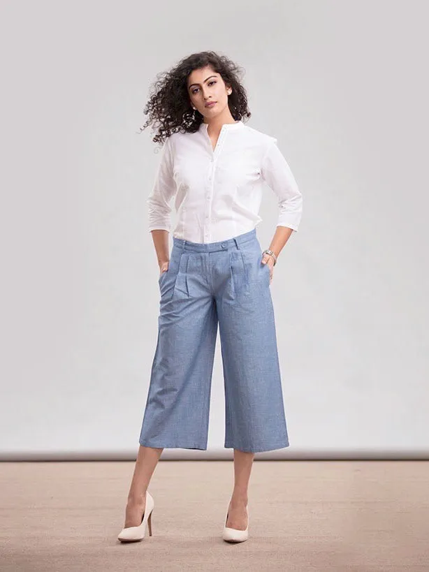 Cotton Mandarin Collar Shirt - White