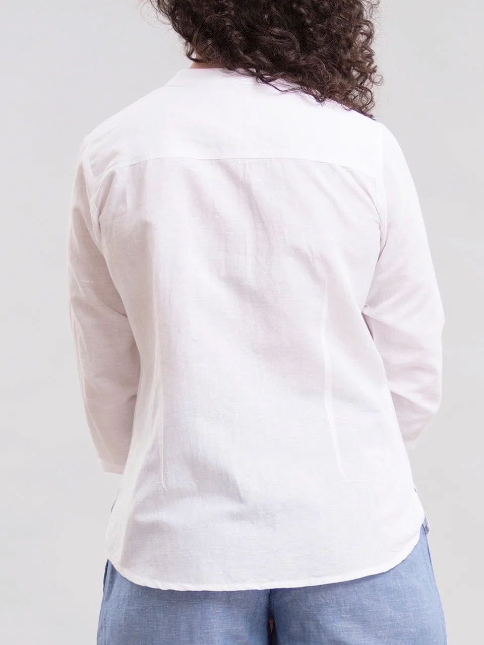 Cotton Mandarin Collar Shirt - White