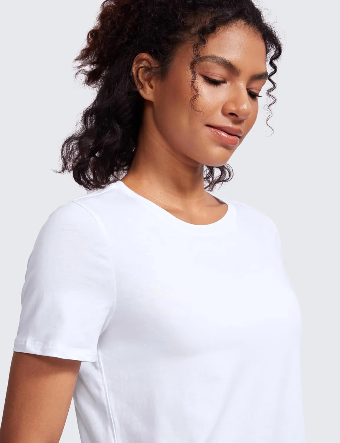 CRZ YOGA Women's Pima Cotton Short Sleeve Workout Shirts Casual Yoga T-Shirt Soft Athletic Top
