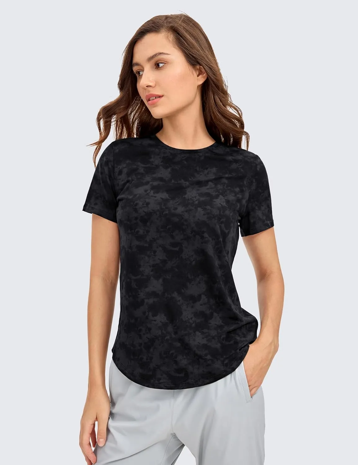 CRZ YOGA Women's Pima Cotton Short Sleeve Workout Shirts Casual Yoga T-Shirt Soft Athletic Top