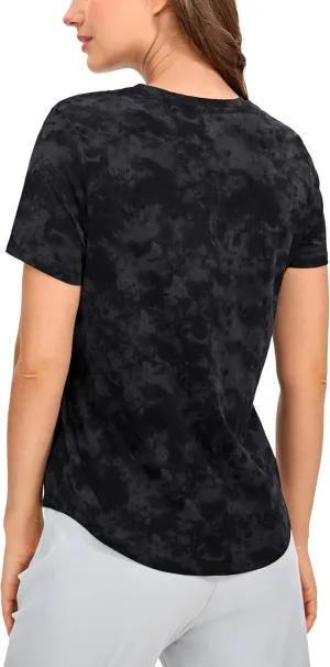 CRZ YOGA Women's Pima Cotton Short Sleeve Workout Shirts Casual Yoga T-Shirt Soft Athletic Top