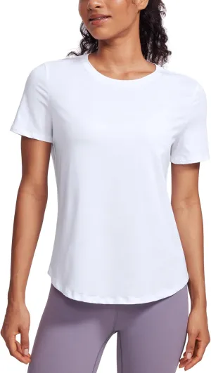 CRZ YOGA Women's Pima Cotton Short Sleeve Workout Shirts Casual Yoga T-Shirt Soft Athletic Top
