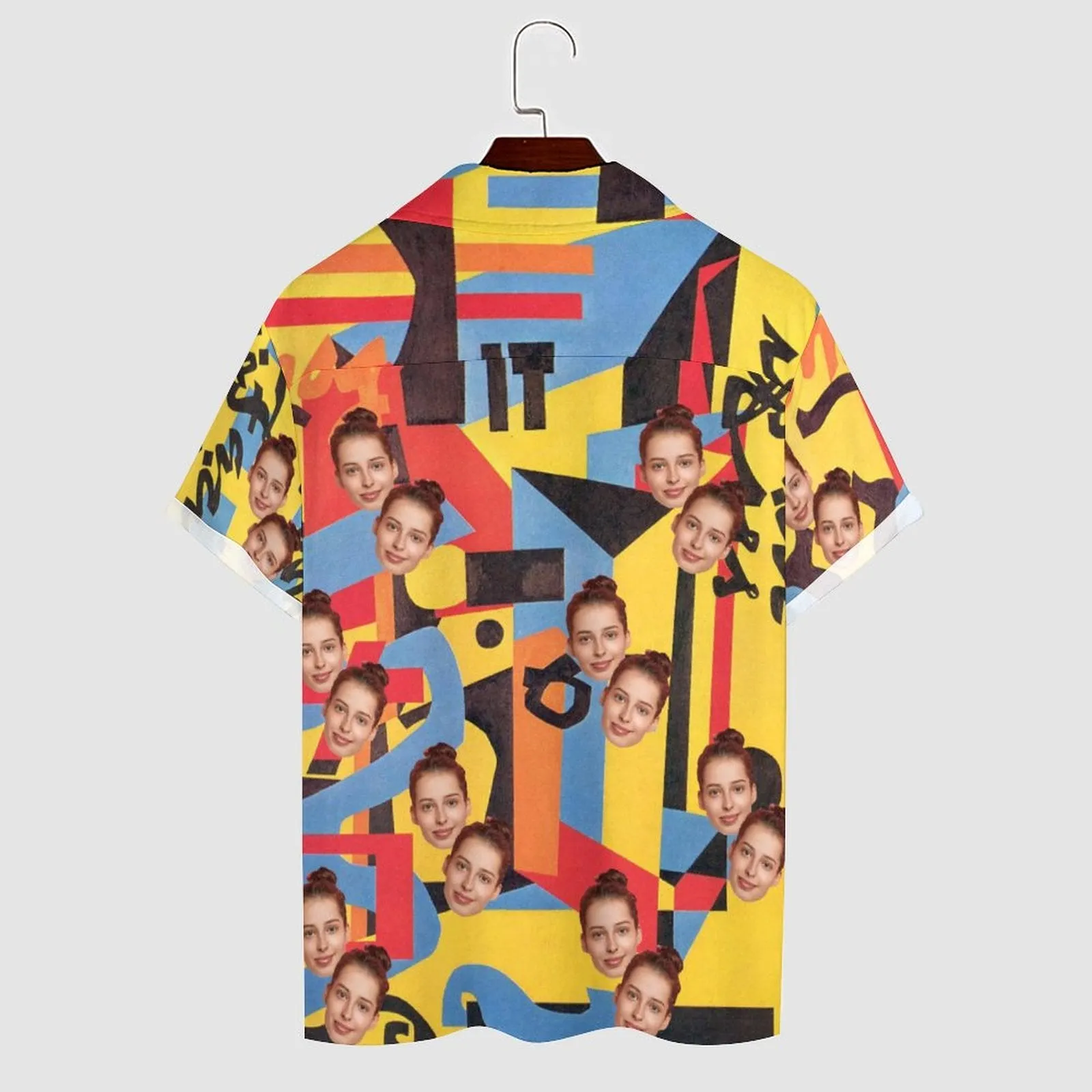 Custom Face Color Block Splicing Yellow Men's Lapel Shirt Cuban Collar Hawaiian Shirt