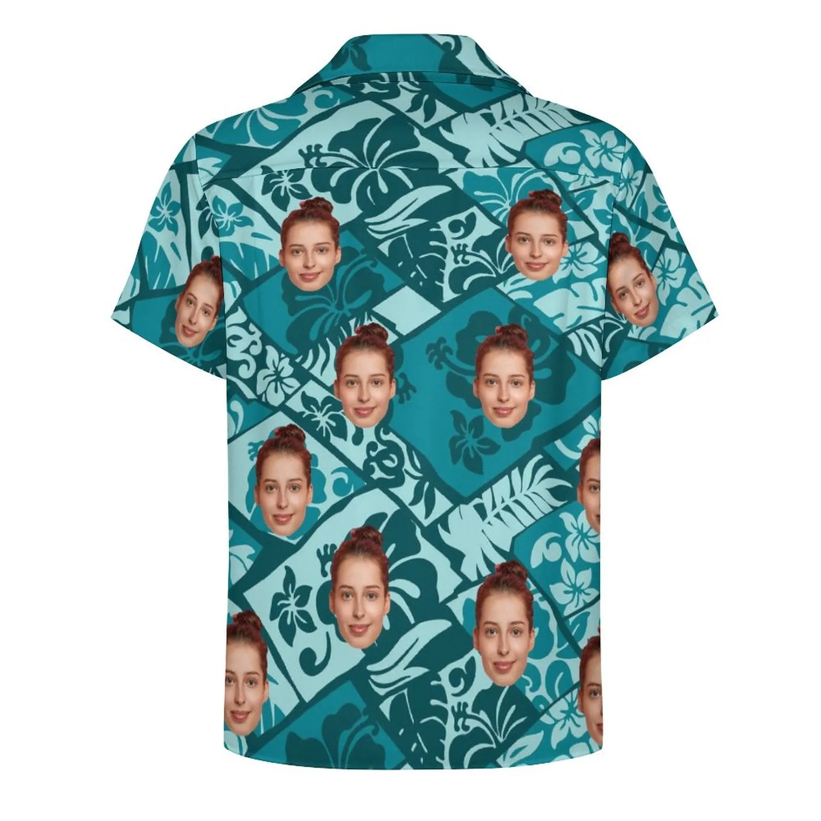 Custom Face Pattern Splicing Green Men's Lapel Shirt Cuban Collar Hawaiian Shirt
