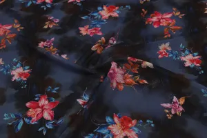 Dark Blue Printed Georgette Fabric
