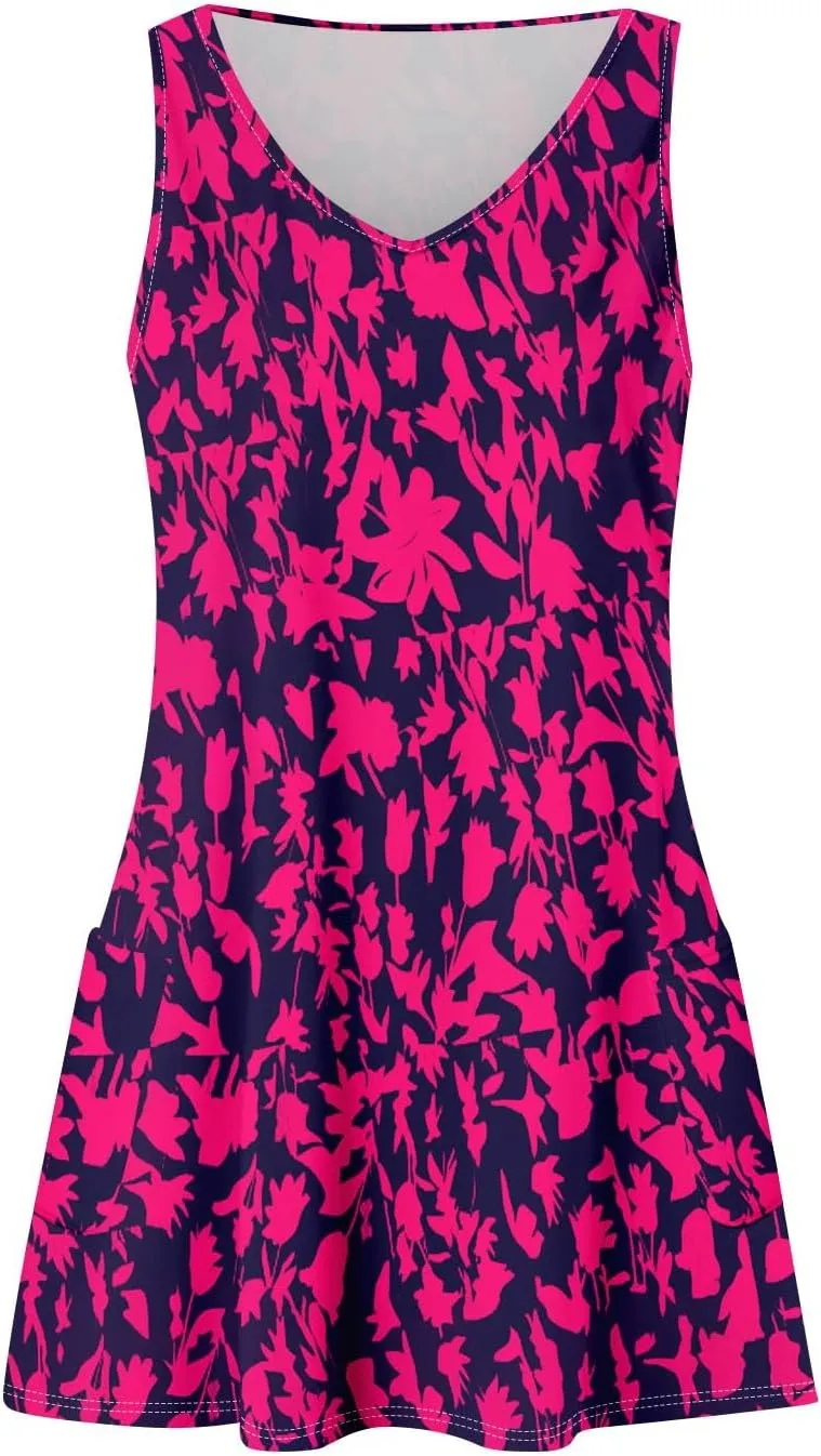 Dresses for Women 2025 Summer Floral Mini Dress V Neck Flowy Dresses Beach Sundress with Pockets