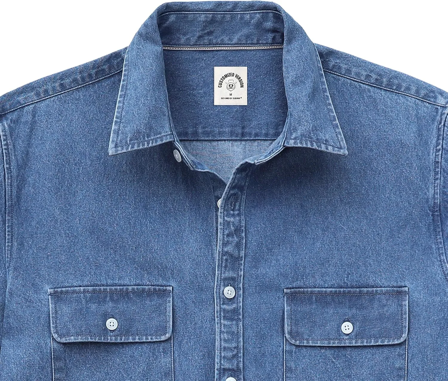 DubinikMens Short Sleeve Button Down Shirts Denim Short Sleeve Shirt Men Two Pocket Western Soft Work Casual Denim Shirt