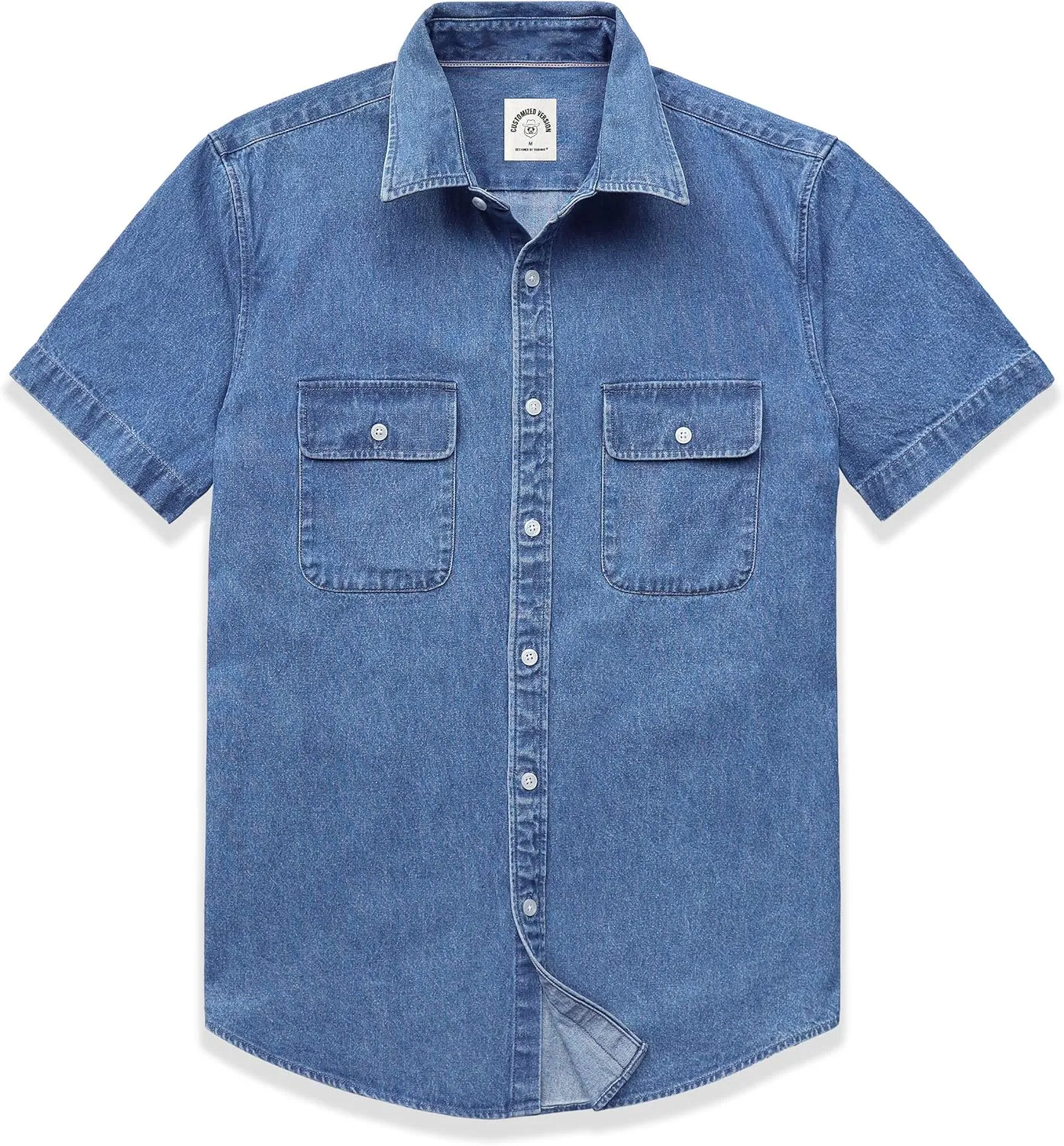 DubinikMens Short Sleeve Button Down Shirts Denim Short Sleeve Shirt Men Two Pocket Western Soft Work Casual Denim Shirt