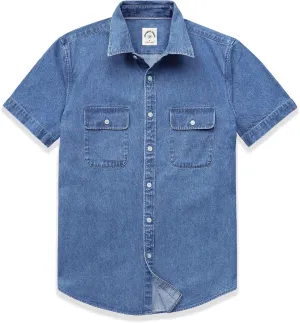 DubinikMens Short Sleeve Button Down Shirts Denim Short Sleeve Shirt Men Two Pocket Western Soft Work Casual Denim Shirt