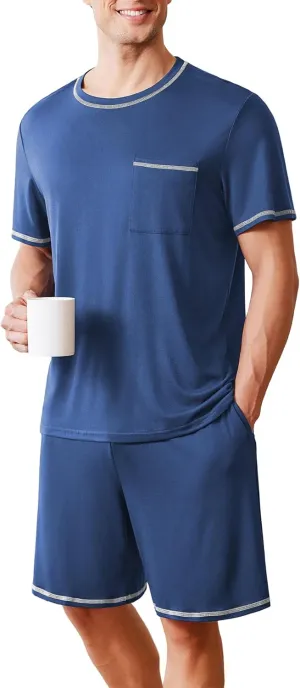 Ekouaer Men's Pajamas Set Casual Short Sleeve Shirts and Shorts Soft 2 Piece Loungewear With Pockets