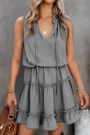 Elegant Drawstring Front Layered Ruffle Mini Dress
