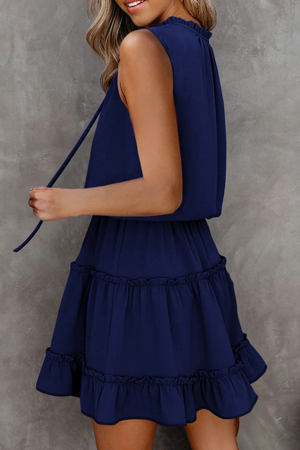 Elegant Drawstring Front Layered Ruffle Mini Dress