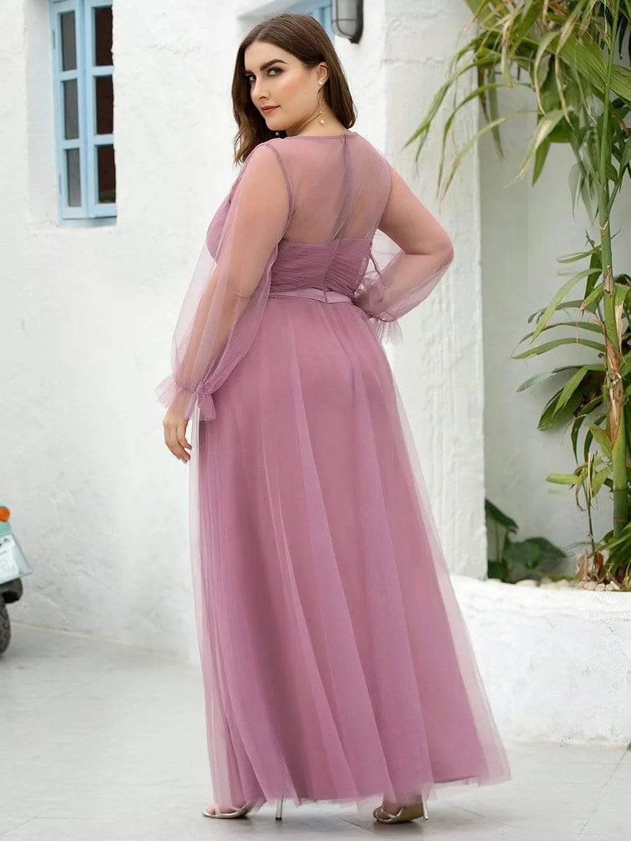 Elegant Floor Length Tulle Bridesmaid Dress with Long Sleeve