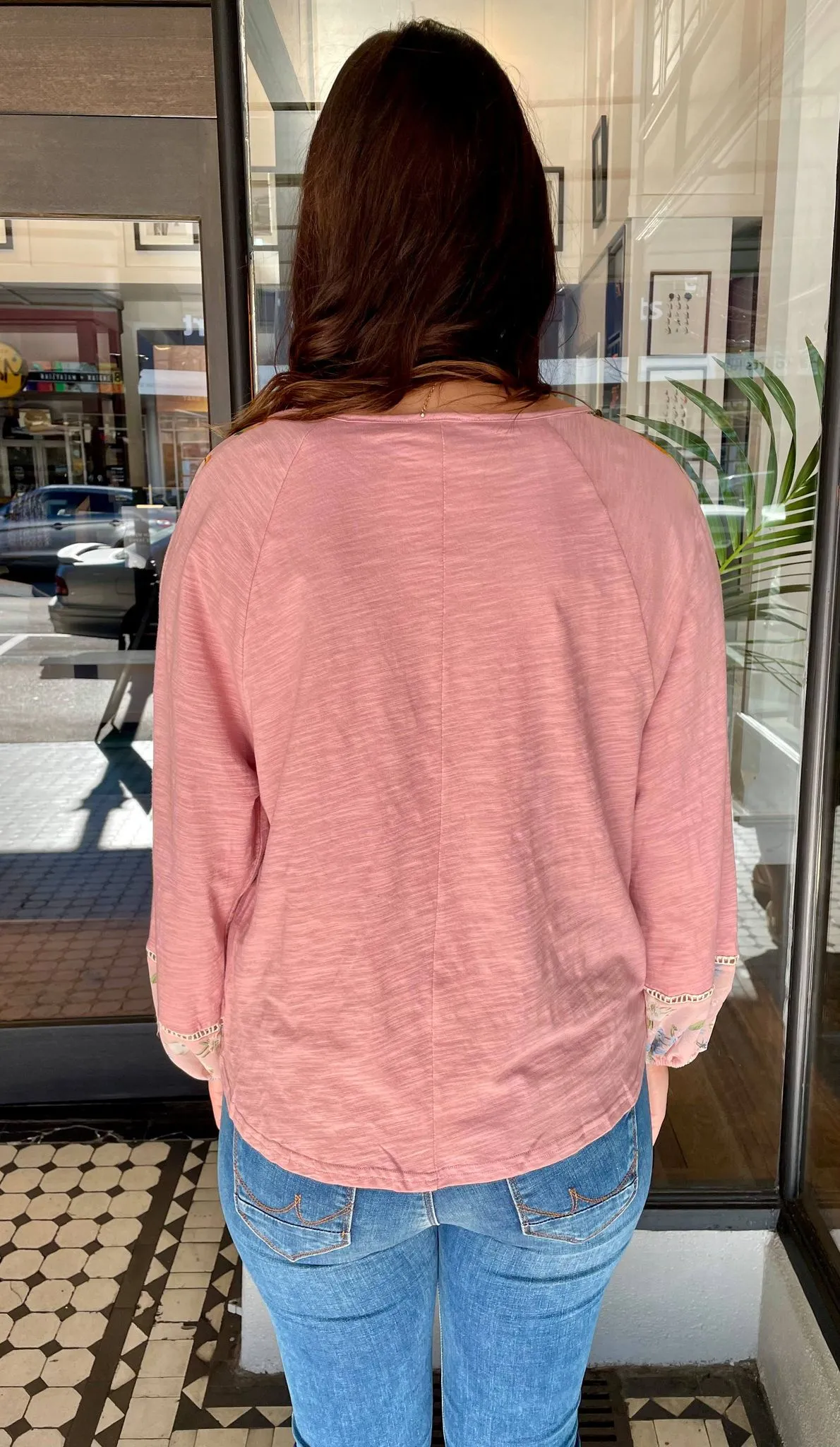Eva Mixed Print Puff Sleeve Top Dusty Pink