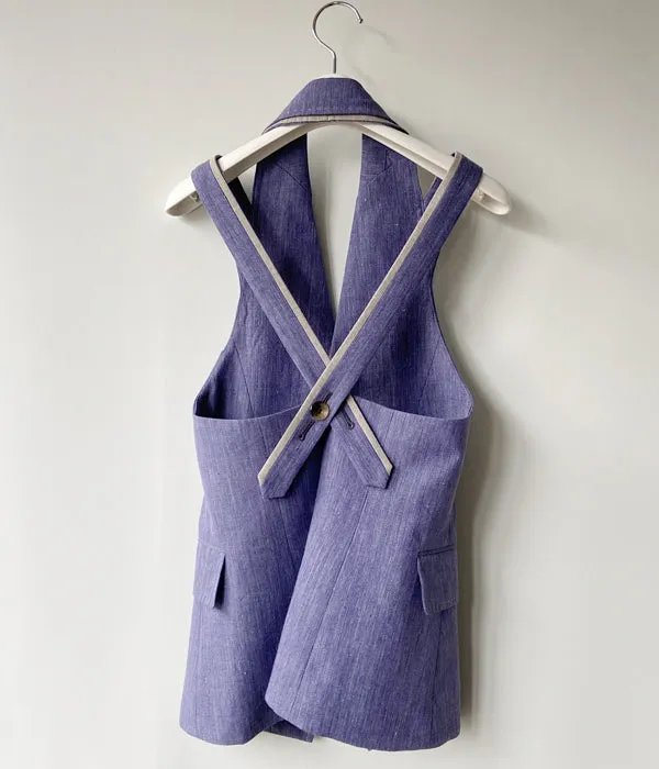 FUMIKA_UCHIDA/WOOL/LINEN SUITING HALTER JACKET(TOP PURPLE)