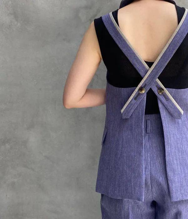 FUMIKA_UCHIDA/WOOL/LINEN SUITING HALTER JACKET(TOP PURPLE)