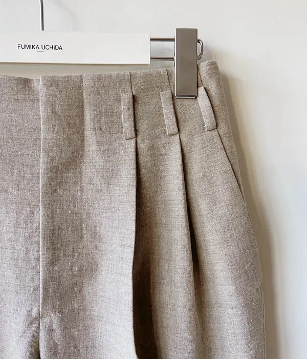 FUMIKA_UCHIDA/WOOL/LINEN SUITING TUCKED SLACKS(TOP GREY)