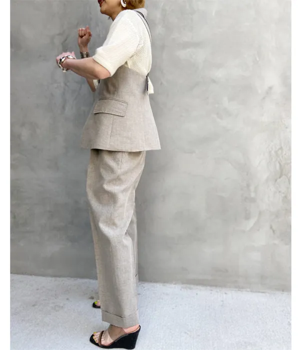 FUMIKA_UCHIDA/WOOL/LINEN SUITING TUCKED SLACKS(TOP GREY)