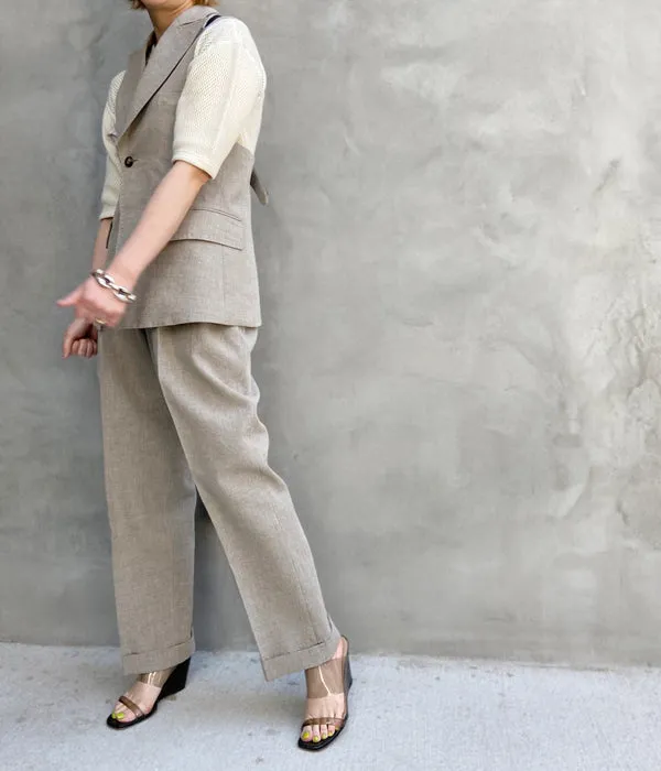 FUMIKA_UCHIDA/WOOL/LINEN SUITING TUCKED SLACKS(TOP GREY)