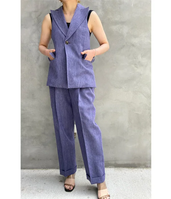 FUMIKA_UCHIDA/WOOL/LINEN SUITING TUCKED SLACKS(TOP PURPLE)
