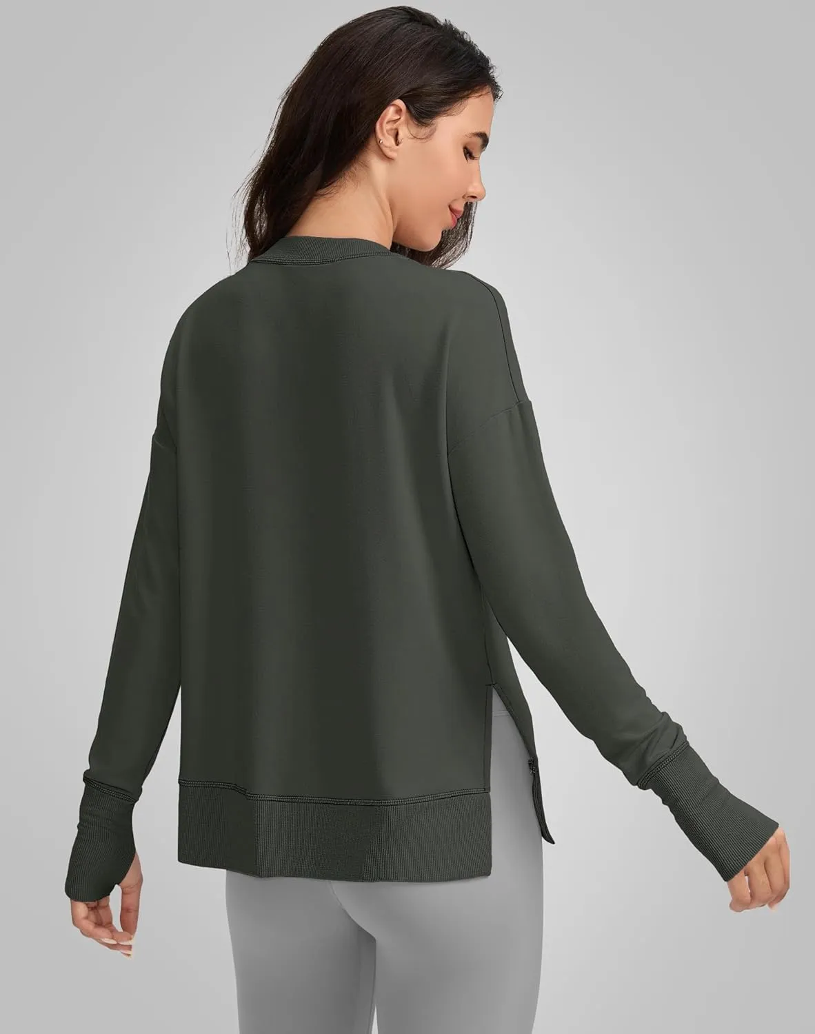 G Gradual Sweatshirt for Women Buttery Soft Yoga Tops Crewneck Modal Pullover Shirts Side Slit Thumb Holes