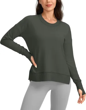 G Gradual Sweatshirt for Women Buttery Soft Yoga Tops Crewneck Modal Pullover Shirts Side Slit Thumb Holes