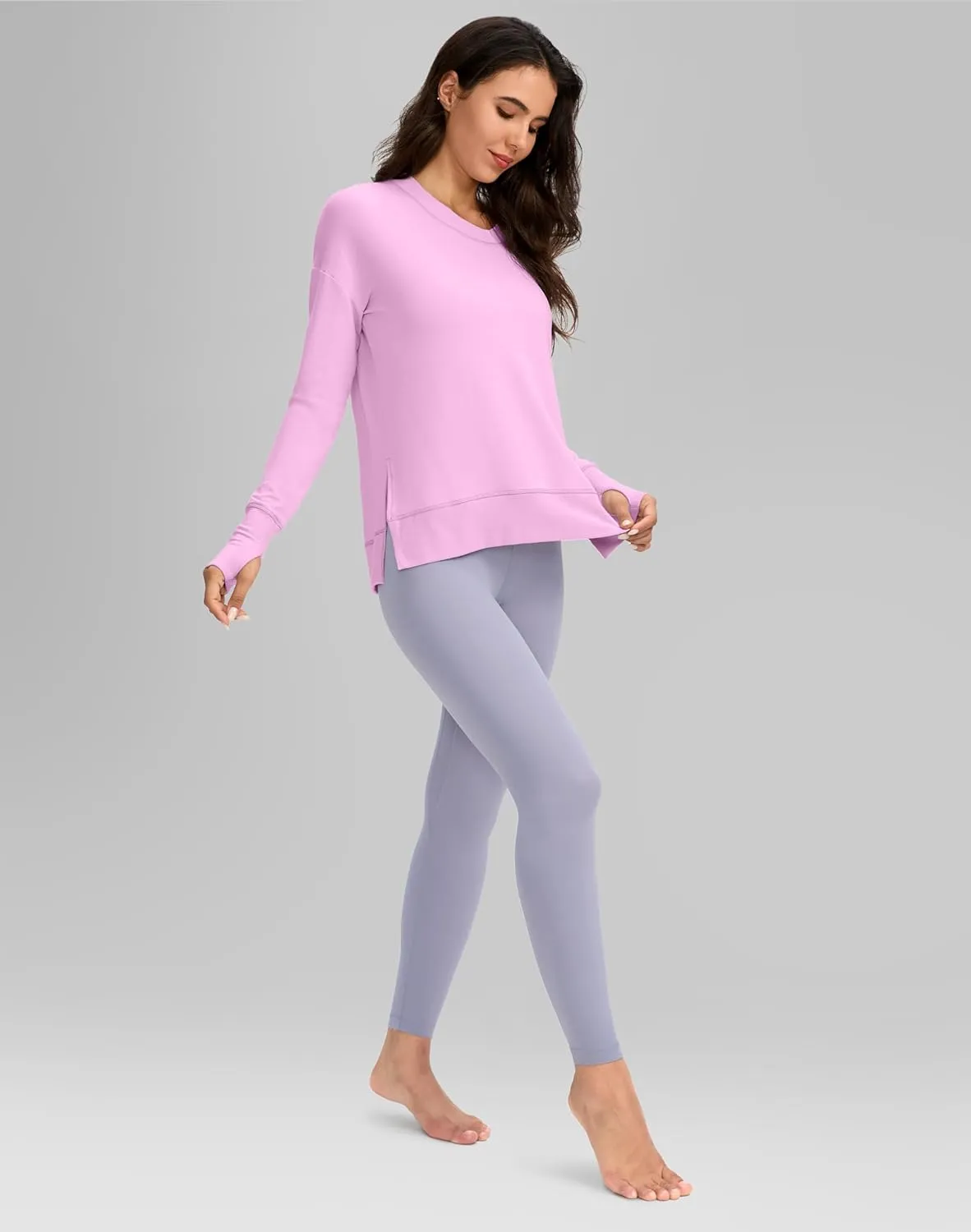 G Gradual Sweatshirt for Women Buttery Soft Yoga Tops Crewneck Modal Pullover Shirts Side Slit Thumb Holes