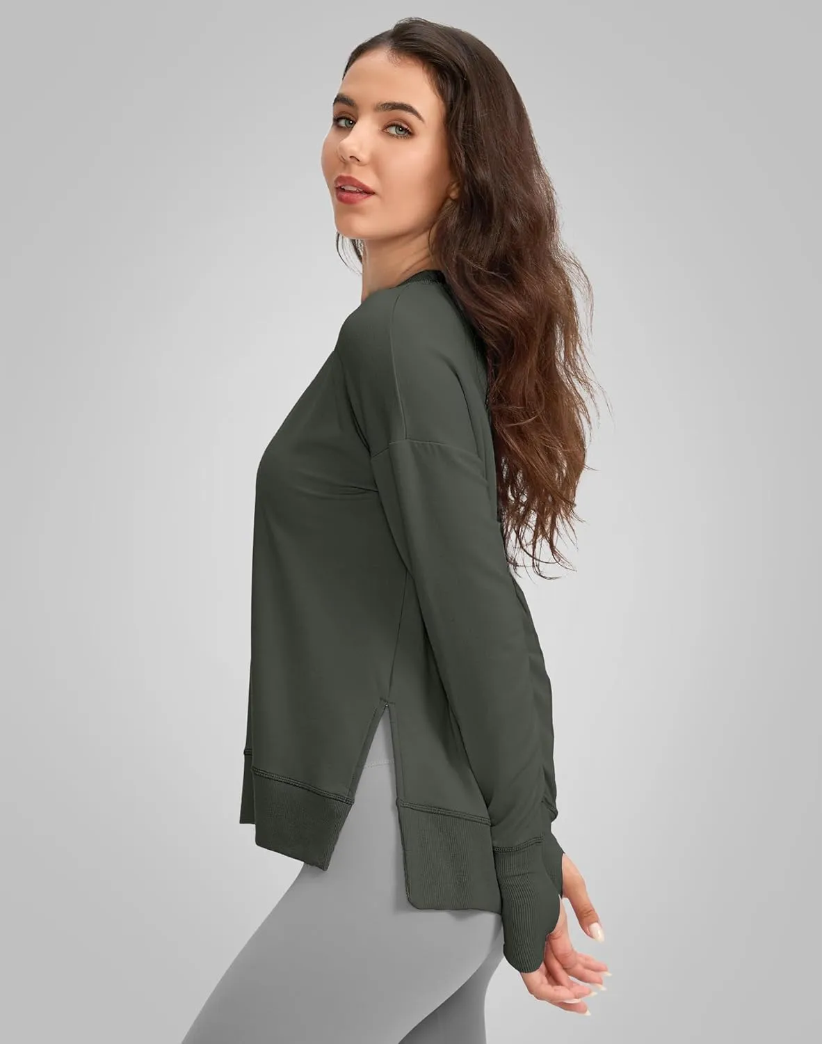 G Gradual Sweatshirt for Women Buttery Soft Yoga Tops Crewneck Modal Pullover Shirts Side Slit Thumb Holes