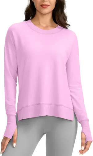 G Gradual Sweatshirt for Women Buttery Soft Yoga Tops Crewneck Modal Pullover Shirts Side Slit Thumb Holes