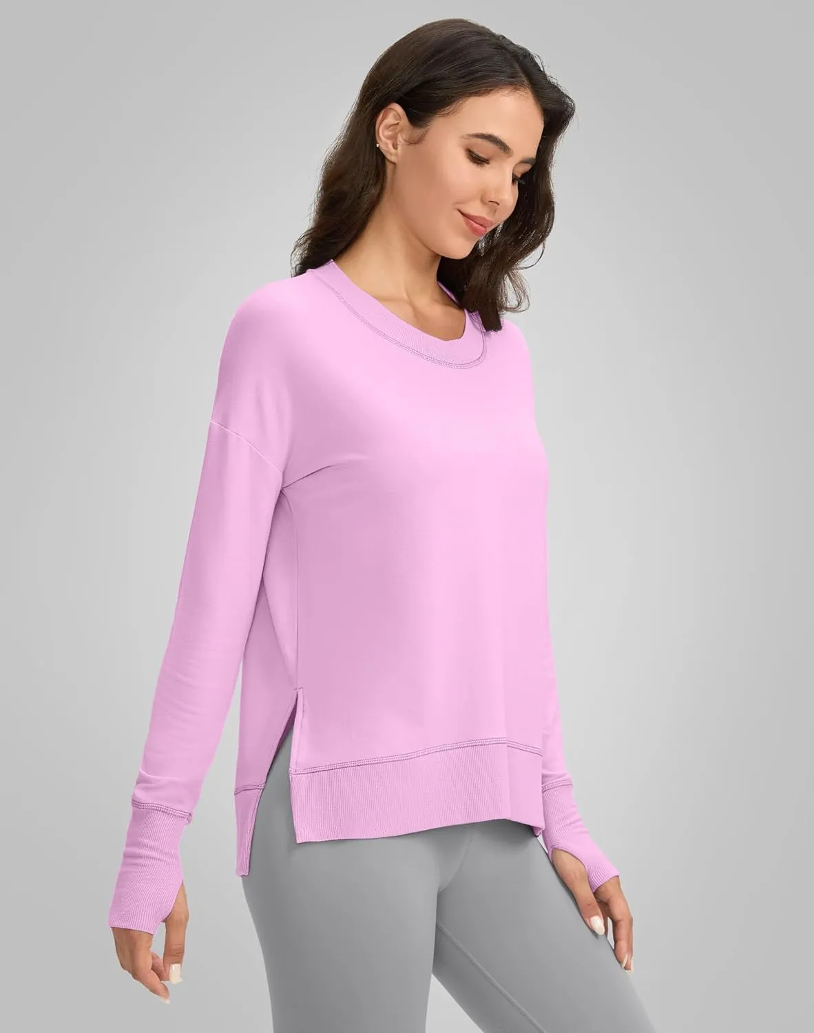 G Gradual Sweatshirt for Women Buttery Soft Yoga Tops Crewneck Modal Pullover Shirts Side Slit Thumb Holes