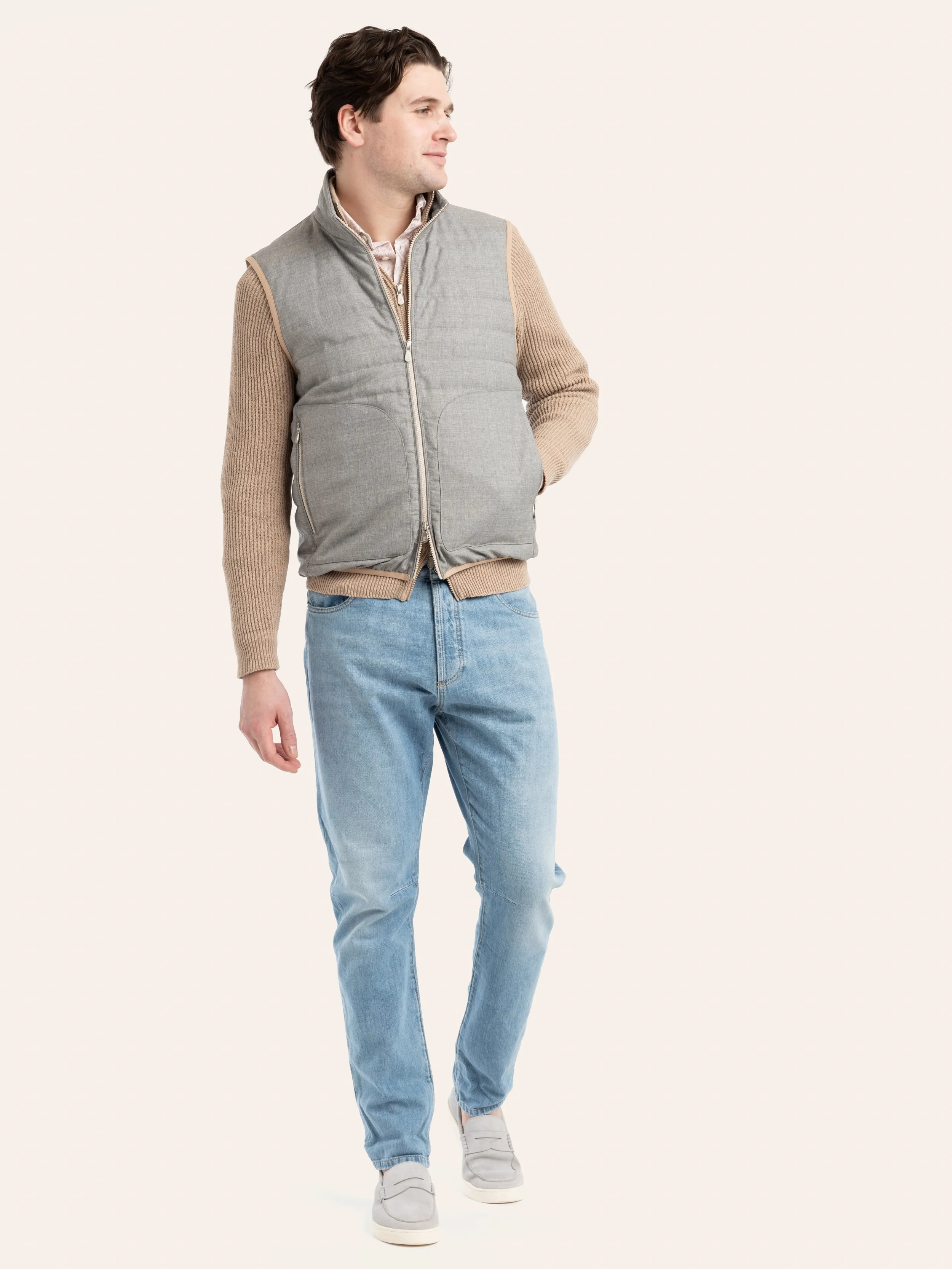 Grey Wool Fresco Lightweight Down Vest